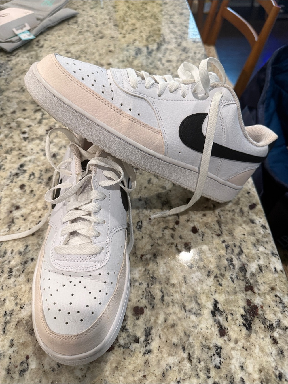 Nike Low-Top Sneakers in White with Light Pink and Black Accents